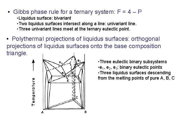 • Gibbs phase rule for a ternary system: F = 4 – P • Gibbs phase rule for a ternary system: F = 4 – P