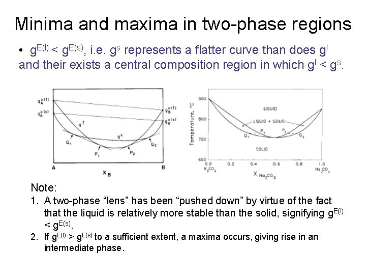 Minima and maxima in two-phase regions • g. E(l) < g. E(s), i. e. Minima and maxima in two-phase regions • g. E(l) < g. E(s), i. e.