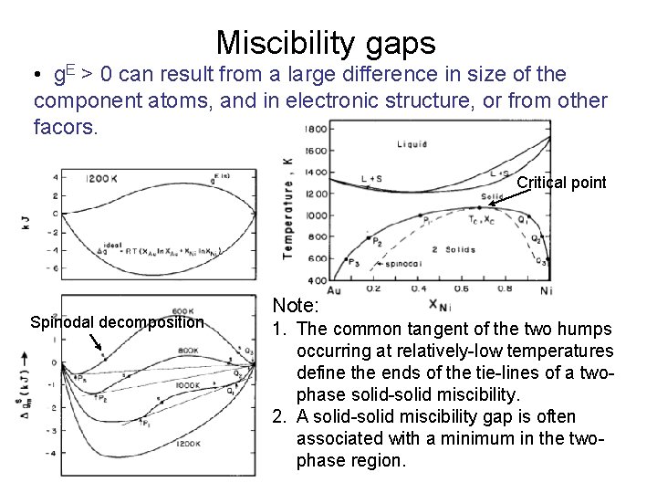 Miscibility gaps • g. E > 0 can result from a large difference in Miscibility gaps • g. E > 0 can result from a large difference in