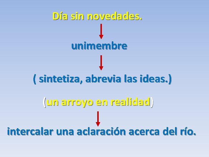 Día sin novedades. unimembre ( sintetiza, abrevia las ideas. ) (un arroyo en realidad)