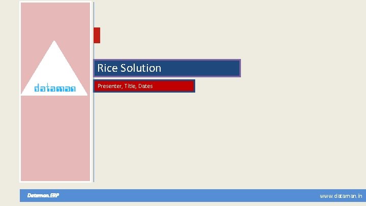 Rice Solution Presenter, Title, Dates Dataman. ERP www. dataman. in 