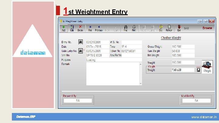 1 st Weightment Entry Dataman. ERP www. dataman. in 