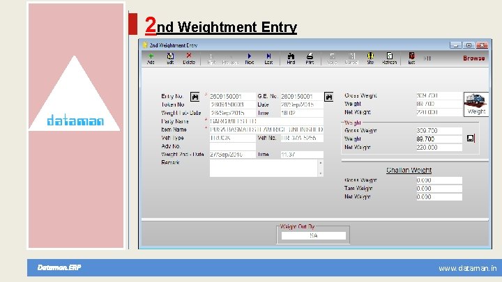 2 nd Weightment Entry Dataman. ERP www. dataman. in 