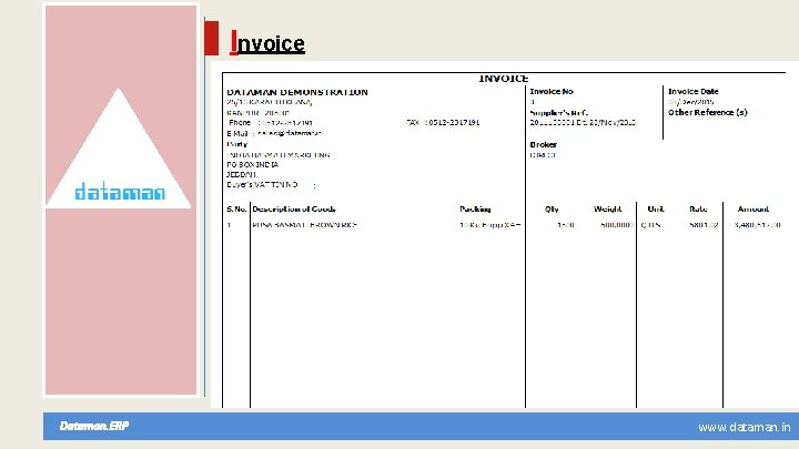 Invoice Dataman. ERP www. dataman. in 