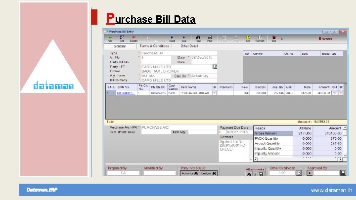 Purchase Bill Dataman. ERP www. dataman. in 