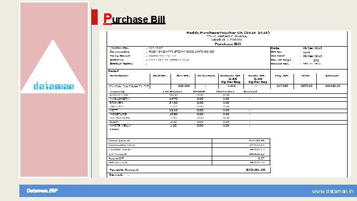 Purchase Bill Dataman. ERP www. dataman. in 