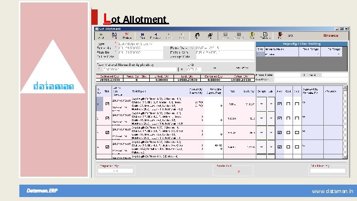 Lot Allotment Dataman. ERP www. dataman. in 