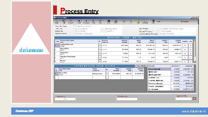 Process Entry Dataman. ERP www. dataman. in 