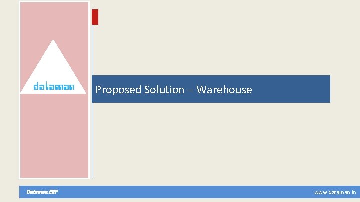 Proposed Solution – Warehouse Dataman. ERP www. dataman. in 