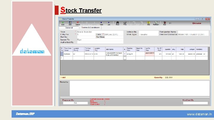 Stock Transfer Dataman. ERP www. dataman. in 
