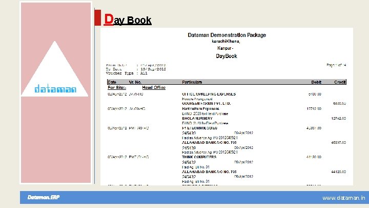 Day Book Dataman. ERP www. dataman. in 