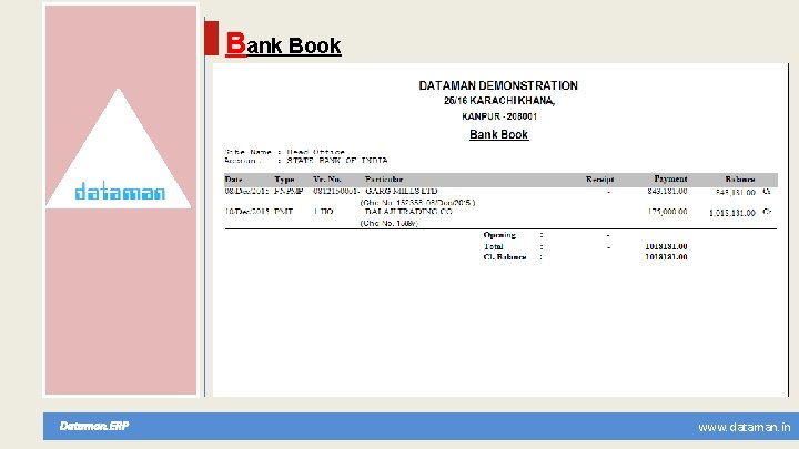 Bank Book Dataman. ERP www. dataman. in 