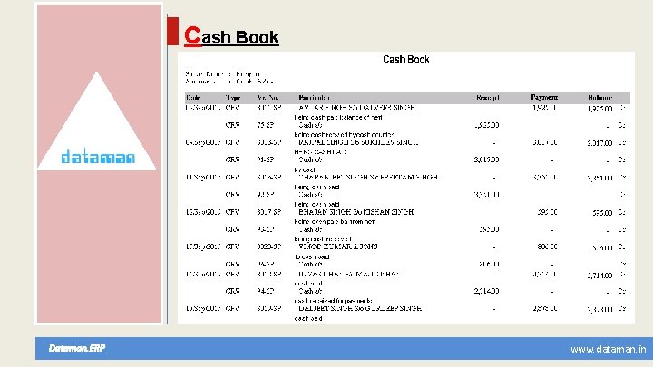 Cash Book Dataman. ERP www. dataman. in 
