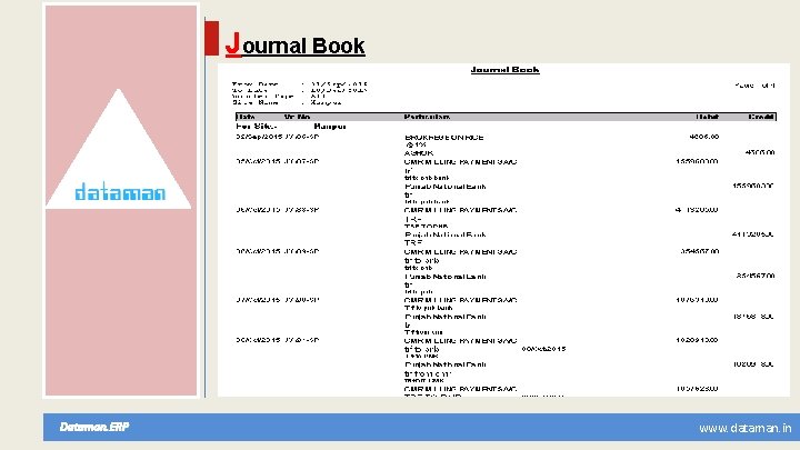Journal Book Dataman. ERP www. dataman. in 