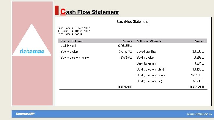 Cash Flow Statement Dataman. ERP www. dataman. in 