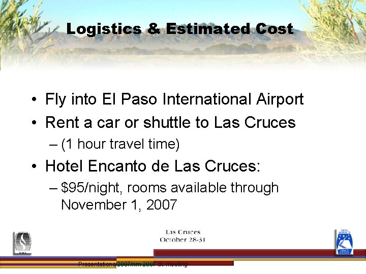 Logistics & Estimated Cost • Fly into El Paso International Airport • Rent a Logistics & Estimated Cost • Fly into El Paso International Airport • Rent a