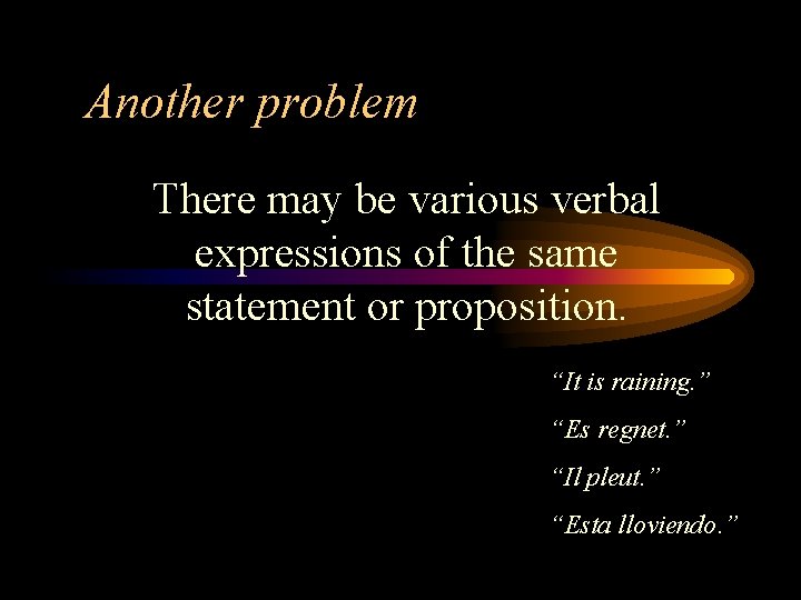 Another problem There may be various verbal expressions of the same statement or proposition.