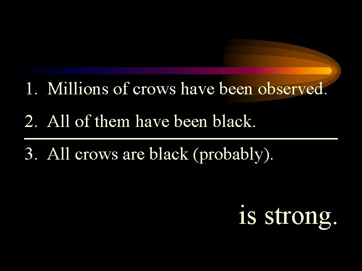 1. Millions of crows have been observed. 2. All of them have been black.