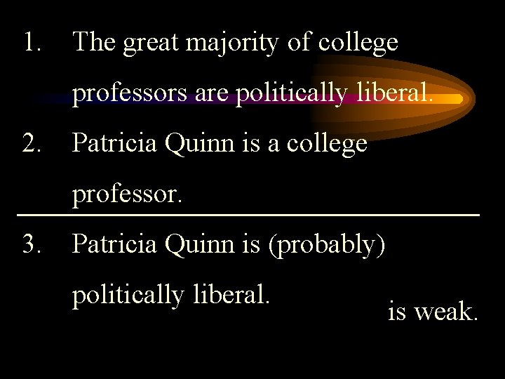 1. The great majority of college professors are politically liberal. 2. Patricia Quinn is