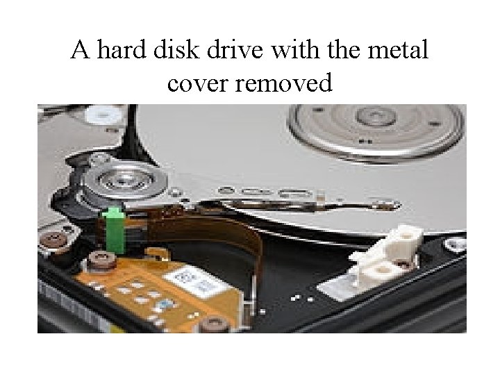 A hard disk drive with the metal cover removed 