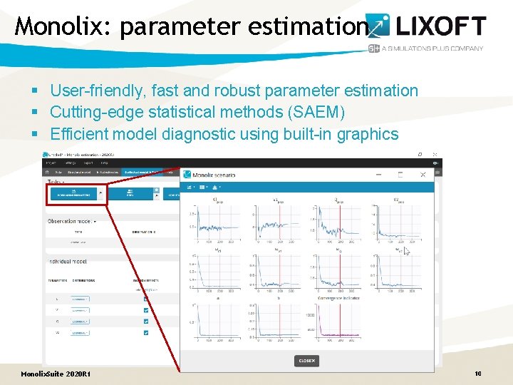 Monolix: parameter estimation § User-friendly, fast and robust parameter estimation § Cutting-edge statistical methods