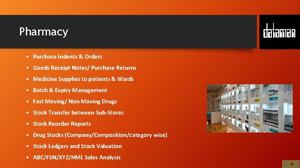 Pharmacy • Purchase Indents & Orders • Goods Receipt Notes/ Purchase Returns • Medicine