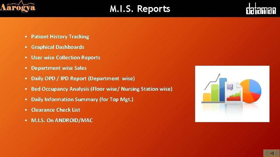 M. I. S. Reports • Patient History Tracking • Graphical Dashboards • User wise