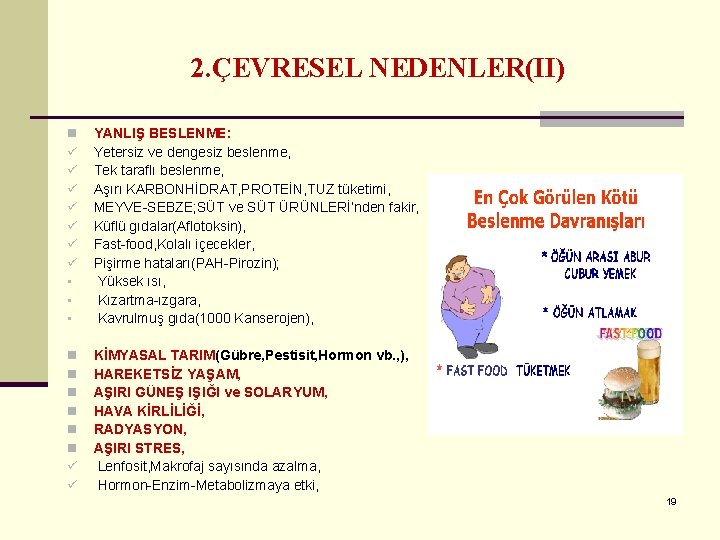 2. ÇEVRESEL NEDENLER(II) n ü ü ü ü • • • YANLIŞ BESLENME: Yetersiz