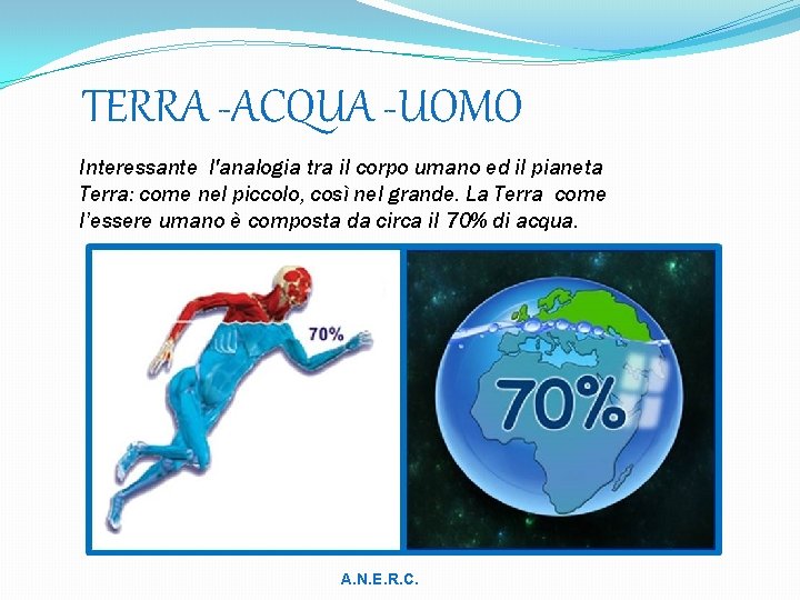  TERRA -ACQUA -UOMO Interessante l'analogia tra il corpo umano ed il pianeta Terra: