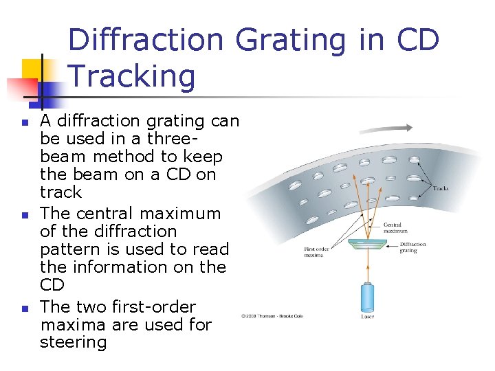 Diffraction Grating in CD Tracking n n n A diffraction grating can be used