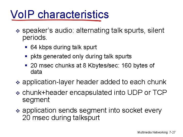 Vo. IP characteristics v speaker’s audio: alternating talk spurts, silent periods. § 64 kbps