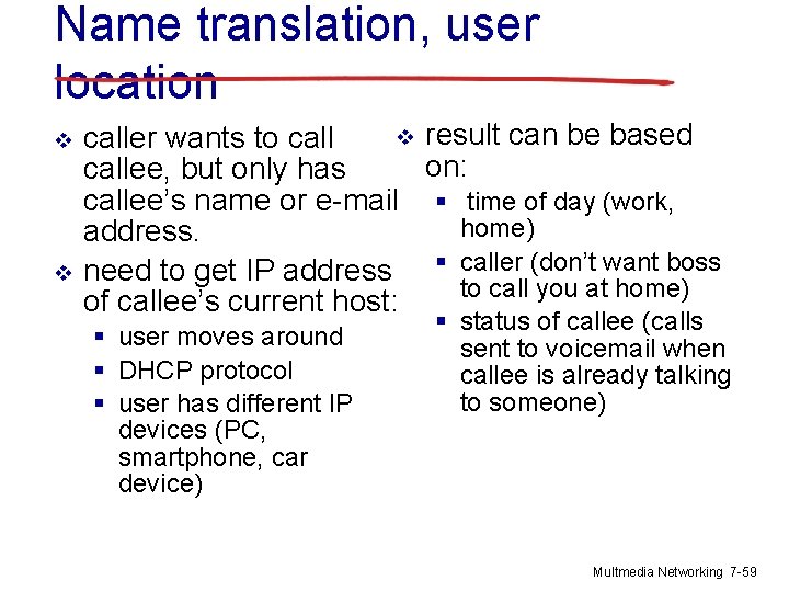 Name translation, user location v v v caller wants to callee, but only has