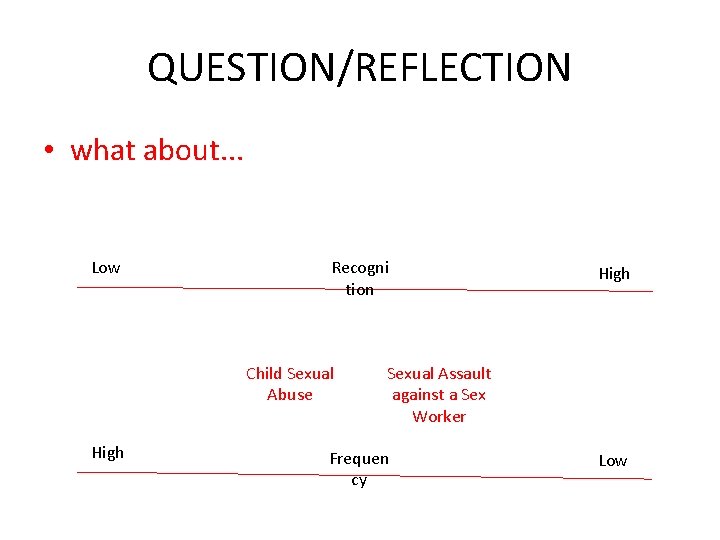 QUESTION/REFLECTION • what about. . . Low Recogni tion Child Sexual Abuse High Sexual