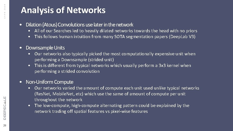 CVPR 2019 Analysis of Networks • Dilation (Atous) Convolutions use later in the network CVPR 2019 Analysis of Networks • Dilation (Atous) Convolutions use later in the network