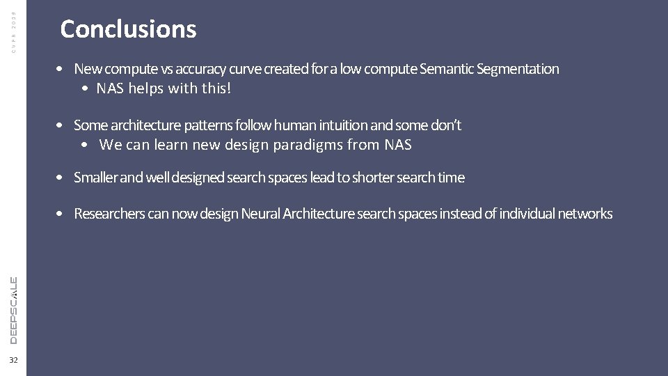 CVPR 2019 Conclusions • New compute vs accuracy curve created for a low compute CVPR 2019 Conclusions • New compute vs accuracy curve created for a low compute