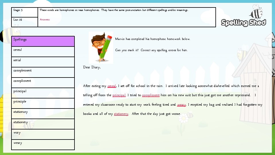 Stage: 5 These words are homophones or near homophones. They have the same pronunciation