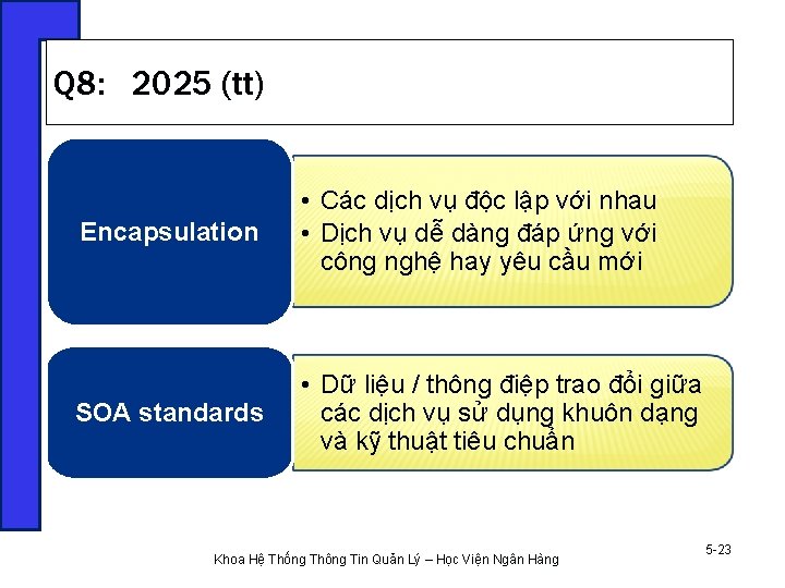 Q 8: 2025 (tt) Encapsulation • Các dịch vụ độc lập với nhau •