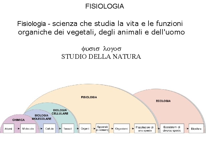 FISIOLOGIA Fisiologia - scienza che studia la vita e le funzioni organiche dei vegetali,