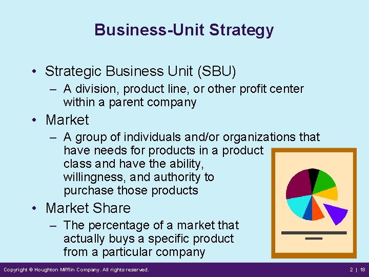 Business-Unit Strategy • Strategic Business Unit (SBU) – A division, product line, or other