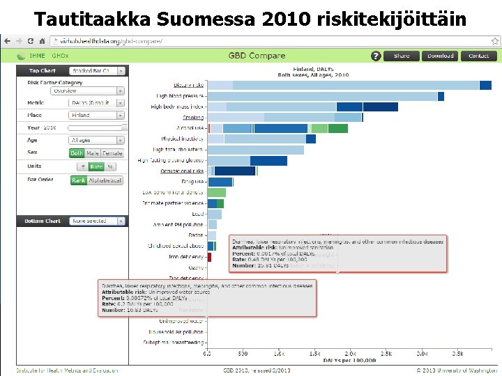 Tautitaakka Suomessa 2010 riskitekijöittäin 