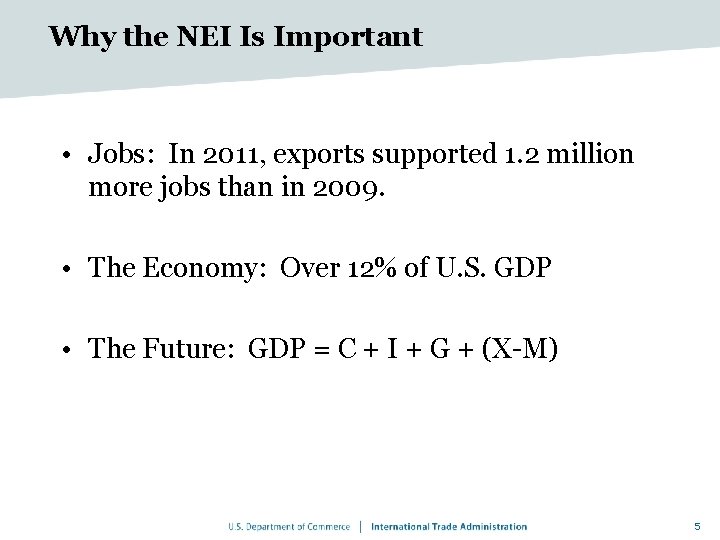 Why the NEI Is Important • Jobs: In 2011, exports supported 1. 2 million