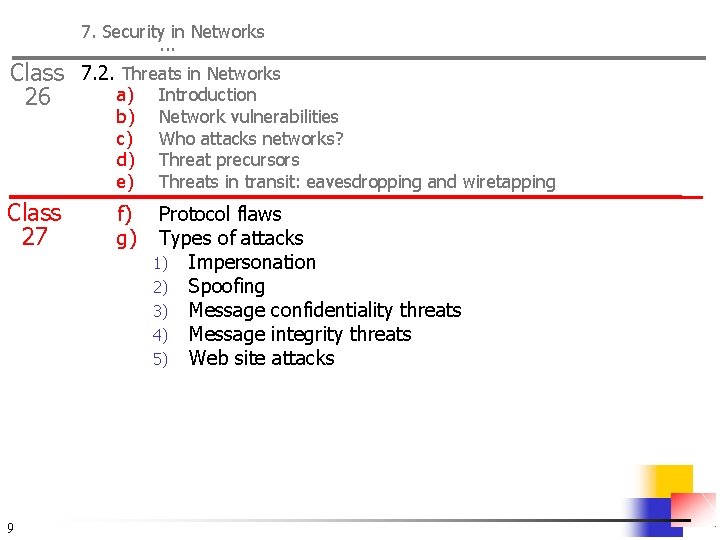 7. Security in Networks. . . Class 7. 2. Threats in Networks a) Introduction