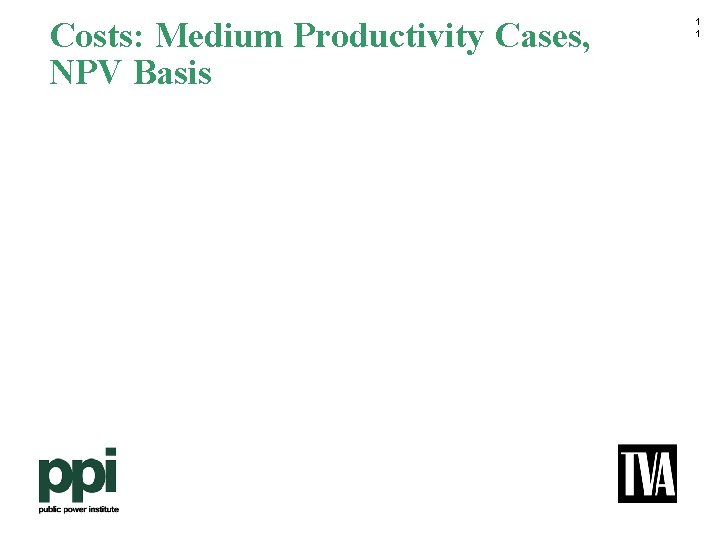 Costs: Medium Productivity Cases, NPV Basis 1 1 