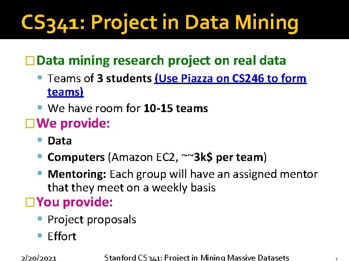 CS 341: Project in Data Mining �Data mining research project on real data §