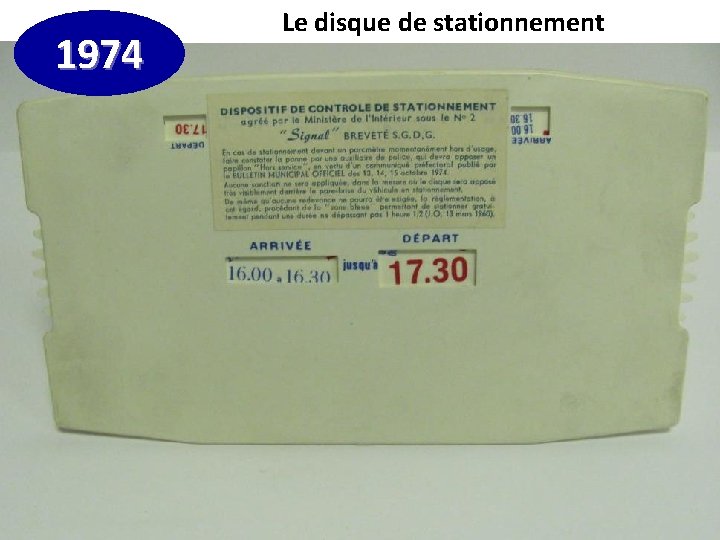 1974 Le disque de stationnement 
