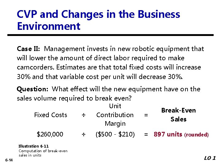 CVP and Changes in the Business Environment Case II: Management invests in new robotic