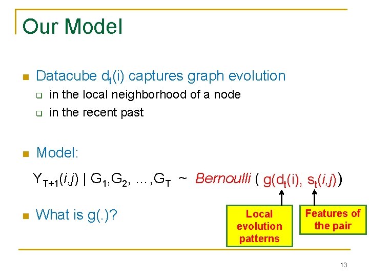 Our Model n Datacube dt(i) captures graph evolution q q n in the local