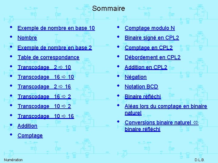 Sommaire • • • Exemple de nombre en base 10 Nombre Exemple de nombre