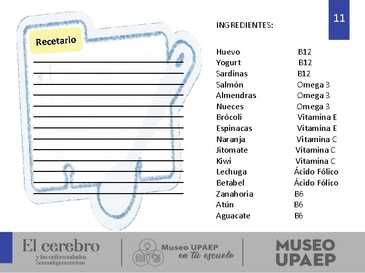 INGREDIENTES: Recetario _________________________________ _________________________________ _________________________________ _________________ Huevo Yogurt Sardinas Salmón Almendras Nueces Brócoli Espinacas