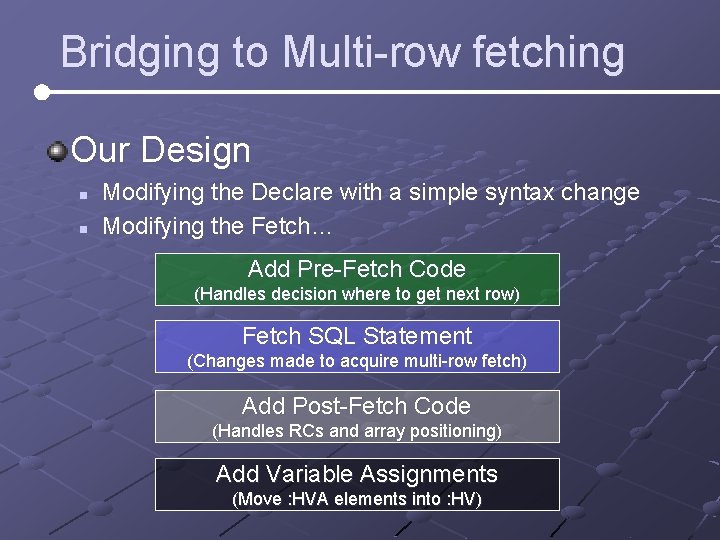 Bridging to Multi-row fetching Our Design n n Modifying the Declare with a simple Bridging to Multi-row fetching Our Design n n Modifying the Declare with a simple
